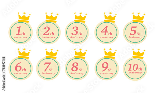 王冠装飾のアニバーサリーフレームセット|1〜10の数字/ 企業・商品向け素材/ Anniversary frame with crown decoration
