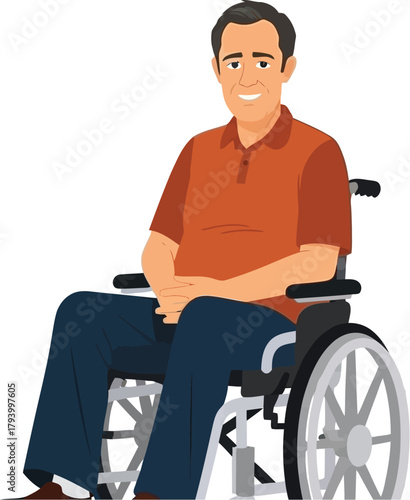 Joyful man with a warm smile confidently navigating life in his wheelchair, symbolizing independence and empowerment.