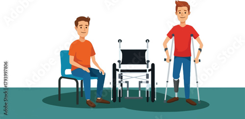 Empowered individuals embracing mobility solutions, showcasing resilience and independence with assistive devices like wheelchairs and crutches.