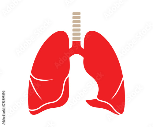 Red lungs icon, , representing respiratory health, ideal for medical illustrations, educational materials, and healthcare campaigns