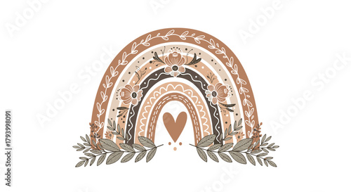 Bohemian rainbow with a heart and floral accents.