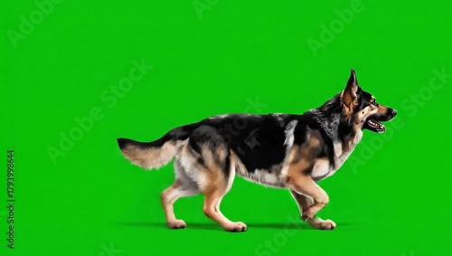 German Shepherd Dog Silhouette A Loyal Companion in Motion, Capturing Grace, Agility and the Essence of Canine Elegance on a Vivid Green Screen
