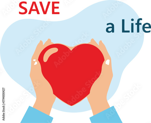 Hands gently cradle a vibrant red heart, embodying hope and the profound act of saving a life through donation and care