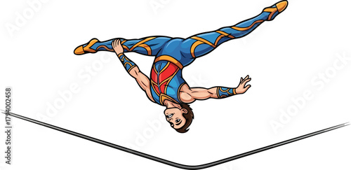 acrobatic virtuoso maintains perfect equilibrium during a thrilling highwire performance, isolated on transparent background