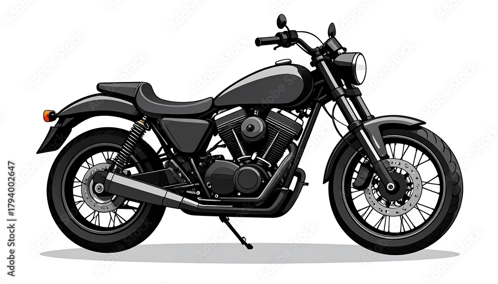 Fototapeta premium Black Motorcycle Illustration Isolated on White Background.