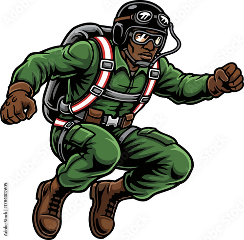 agile paratrooper takes bold flight, leaping into action with unmatched determination, isolated on transparent background