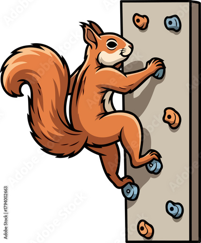 agile squirrel scales challenges, demonstrating tenacious spirit and unwavering determination, isolated on transparent background