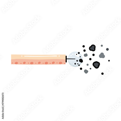 A conceptual illustration depicts the harmful effects of smoking, with a cigarette releasing toxic particles that can damage the body and overall health.