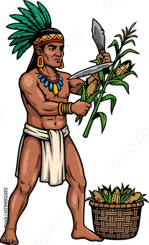 ancestral harvester guardian of the golden grains, sustaining generations, isolated on transparent background