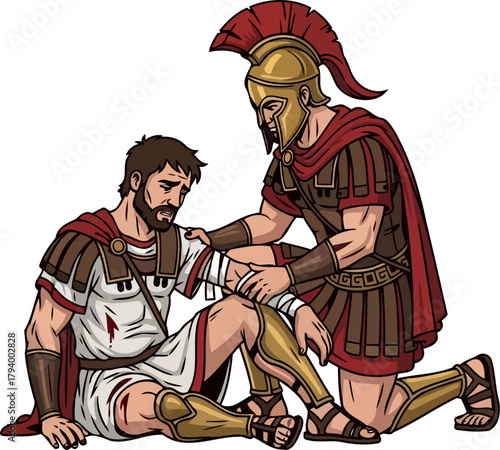 ancient comradeship a wounded soldier finds solace amidst battles toll, isolated on transparent background