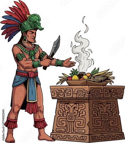 ancient priest performs sacred rite, offering abundance to divine ancestors, isolated on transparent background