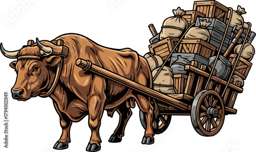 ancient resolve guides this powerful beast of burden, hauling important provisions, isolated on transparent background