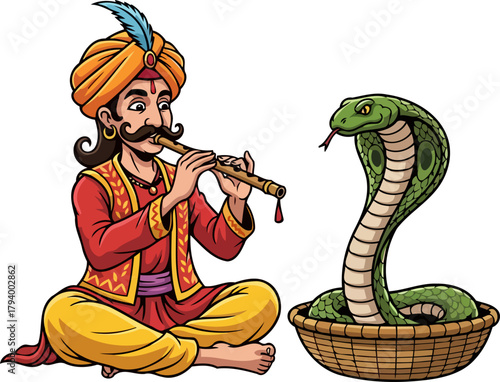 ancient melodies awaken a serpents dance, unveiling traditional indian mystique, isolated on transparent background