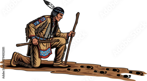 ancient wisdom guides a keen observer decoding intricate patterns on the path, isolated on transparent background