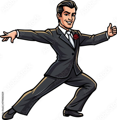 animated performer directs attention, embodying spirited success and confident charisma, isolated on transparent background