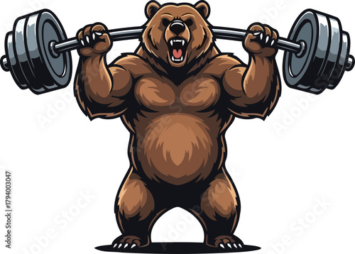 apex predator gym king this powerful bear mascot dominates the barbell press with savage intensity, isolated on transparent background