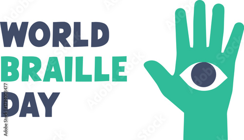 Celebrate World Braille Day with a symbolic hand featuring an eye, promoting literacy and inclusion for the visually impaired community globally.