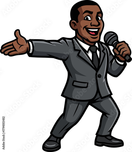 charismatic master of ceremonies delivering energetic presentation and lively entertainment, isolated on transparent background