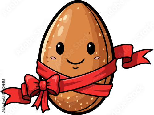 charming almond character, festively wrapped in ribbon, promises wholesome joy, isolated on transparent background