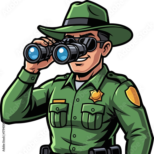 committed forest warden diligently observes distant horizons, safeguarding natural treasures, isolated on transparent background