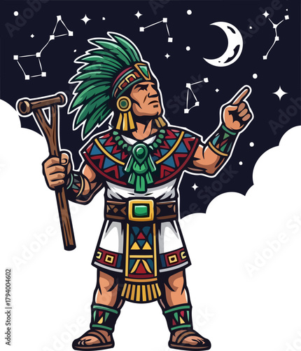 cultural guardian deciphers stellar patterns, illuminating ancient paths with cosmic insight, isolated on transparent background