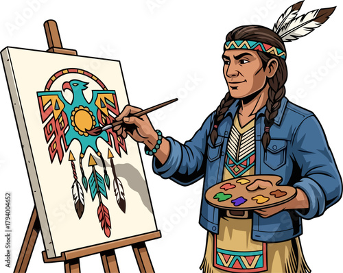 cultural tapestry indigenous artist weaves ancestral narratives through vivid painting, isolated on transparent background