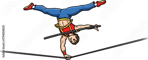 daring handstand artist conquers the high wire with grace and unwavering precision, isolated on transparent background