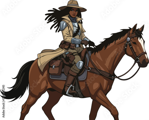 determined adventurer rides with purpose, blazing trails towards an unknown horizon, isolated on transparent background