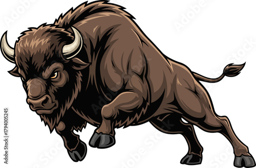 determined bison unleashes energetic burst, capturing unwavering strength and wilderness grit, isolated on transparent background
