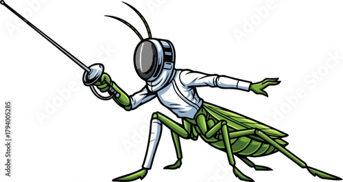 determined insect fencer springs into action, showcasing unconventional athleticism and focused strategy, isolated on transparent background