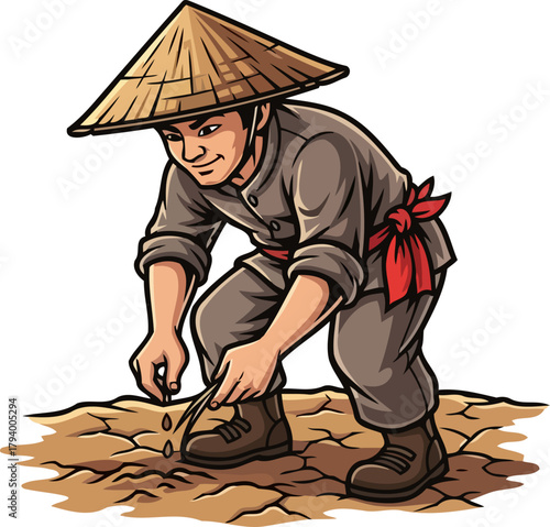 diligent cultivator gently plants future harvest, nurturing life from arid earth, isolated on transparent background