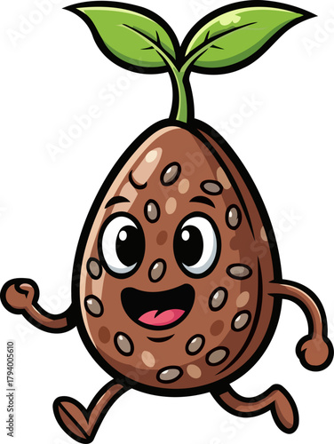 dynamic little sprout cheerfully races ahead, representing organic progress and fresh starts, isolated on transparent background