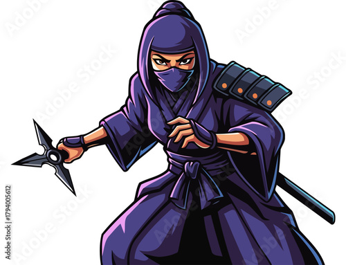 elite kunoichi assassin ready to strike with intense focus and stealth, isolated on transparent background