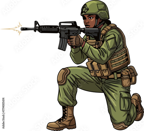 elite operator fires with purpose, executing a critical mission with calm determination, isolated on transparent background