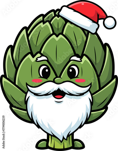 festive artichoke character embraces christmas spirit with wholesome holiday charm, isolated on transparent background