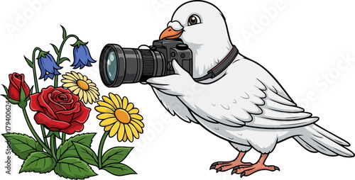 feathered photographer captures natures splendor, documenting floral beauty with artistic lens, isolated on transparent background