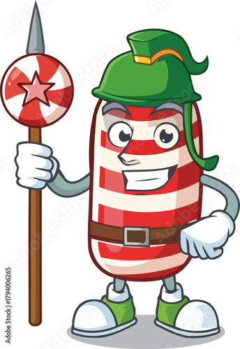 festive striped candy knight stands valiant, defending the spirit of celebration, isolated on transparent background