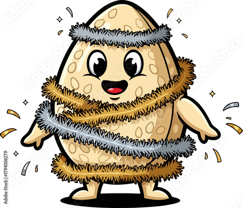 festive seed pod character joyfully shines, celebrating new beginnings with sparkling delight, isolated on transparent background