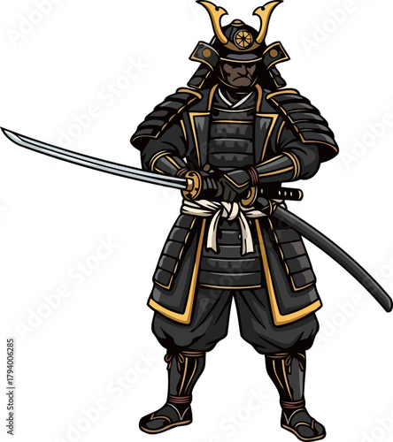 forged in tradition, the noble samurai stands poised, a symbol of enduring valor, isolated on transparent background