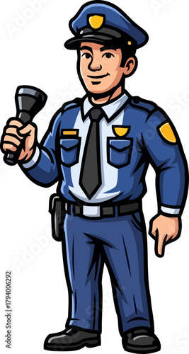 friendly community officer illuminates the path, offering guidance and safety with a smile, isolated on transparent background