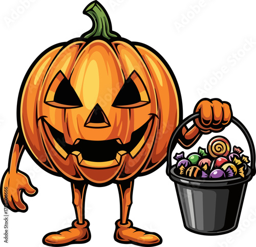 gleeful jackolantern greets halloween night, bearing a sweet treat bounty, isolated on transparent background