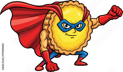 golden delicious guardian a mighty pie superhero ready to conquer culinary challenges with sweet valor, isolated on transparent background