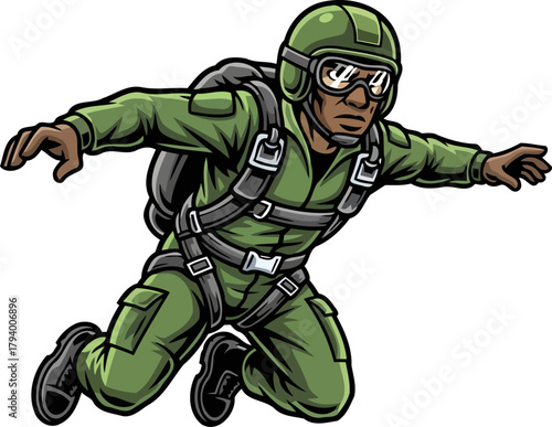 gravitys embrace fearless parachutist descends through open skies with determination, isolated on transparent background