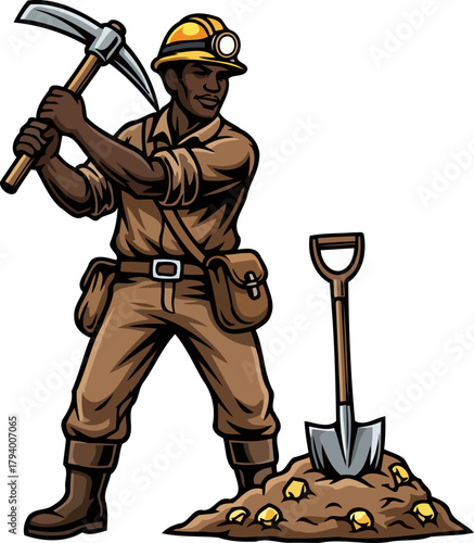 hardworking miners perseverance unlocks the earths hidden golden treasures, isolated on transparent background