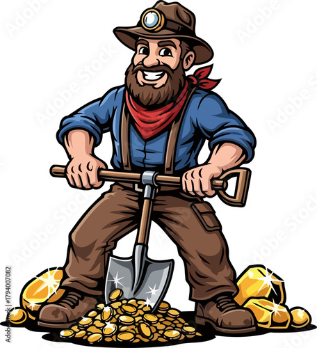 hearty prospectors triumphant grin reveals the bounty of his golden quest, isolated on transparent background