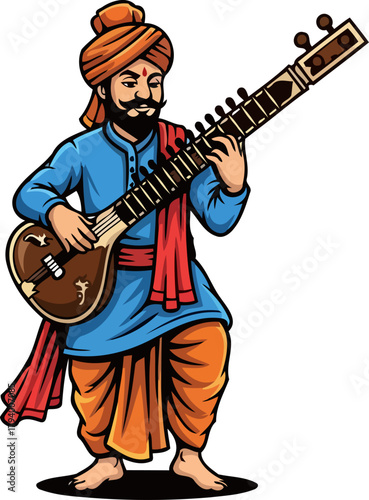 harmonious strains of india a traditional artist delivers an enchanting sitar performance, isolated on transparent background