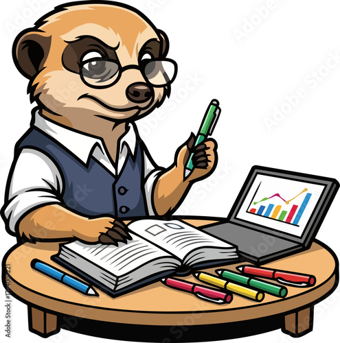 insightful meerkat scholar pondering data insights for strategic business planning, isolated on transparent background