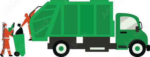 Garbage Collectors Working with a Refuse Truck