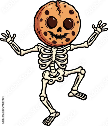 jovial cookie skeleton spreading spooky cheer with delightful dance moves, isolated on transparent background