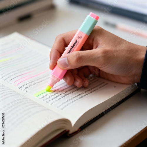 Hand Highlighting Text in Study Book